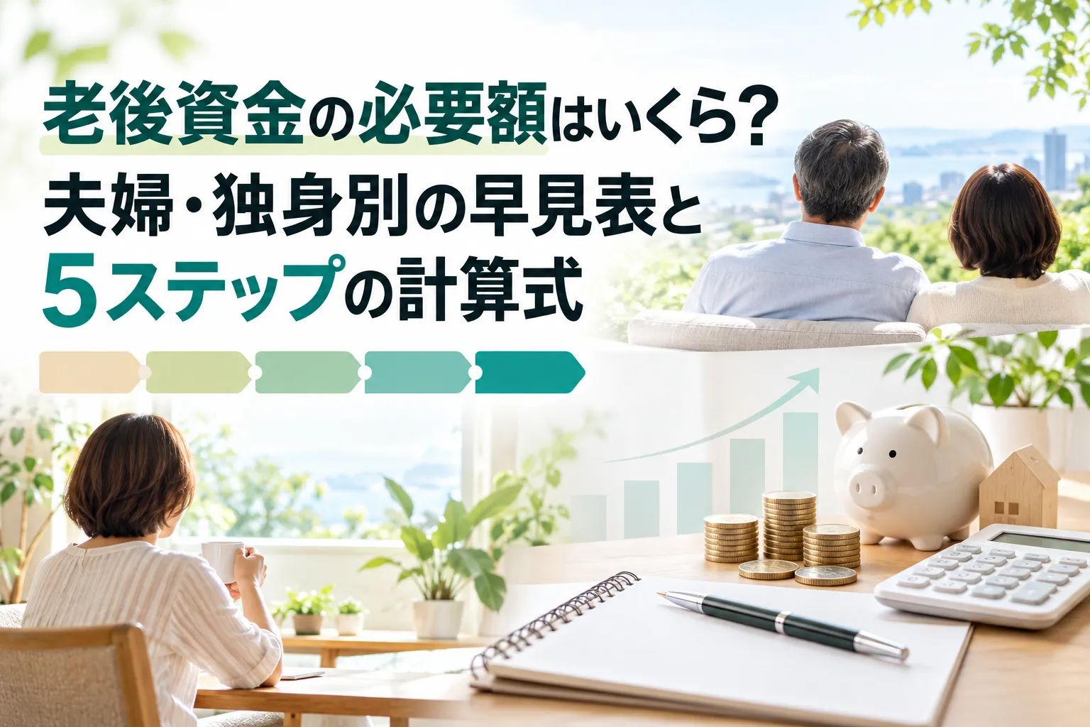 老後資金の必要額はいくら？夫婦・独身別の早見表と5ステップの計算式